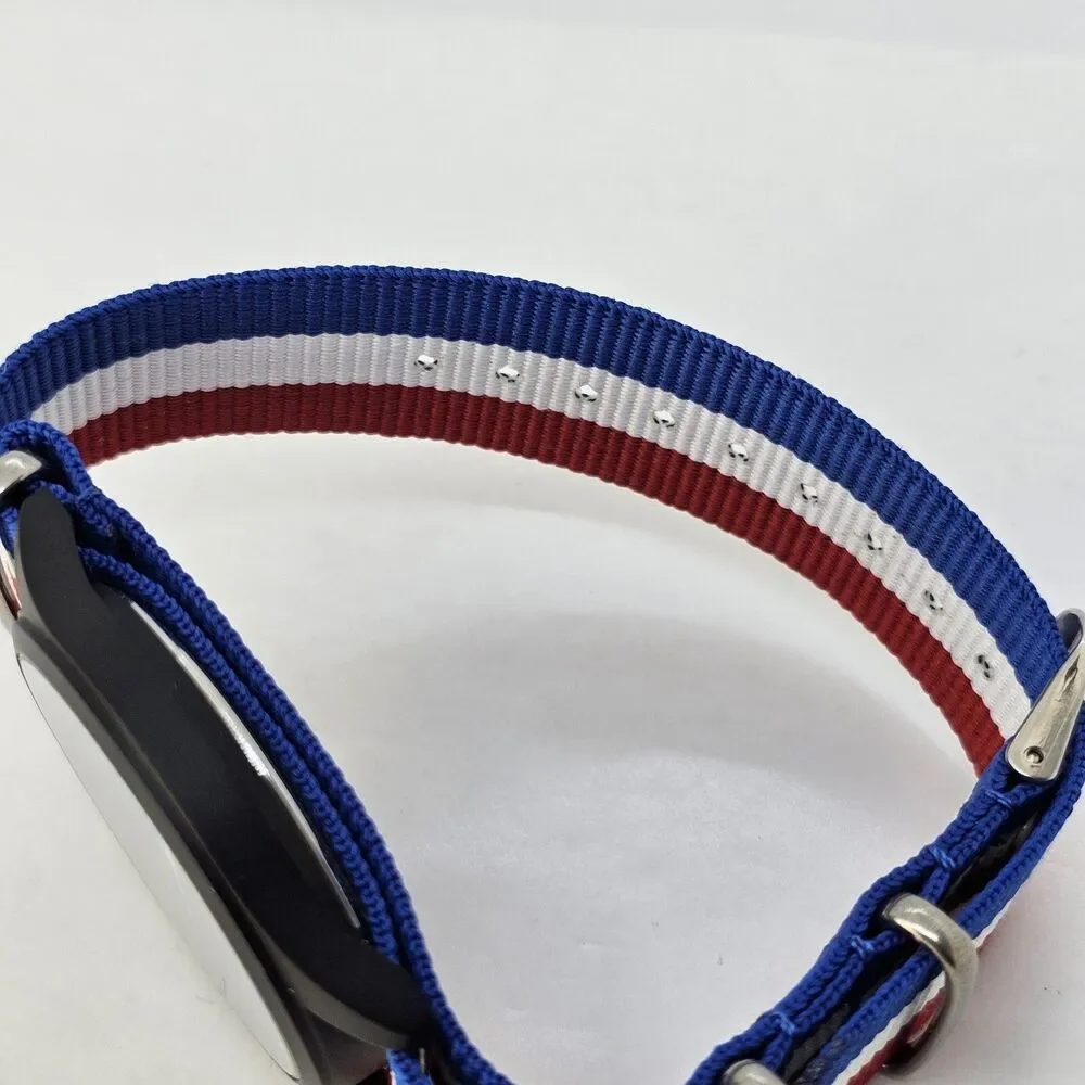 Field Men's Watch 42MM Black Dial Black Case Blue White Red Canvas Band‎ Strap
